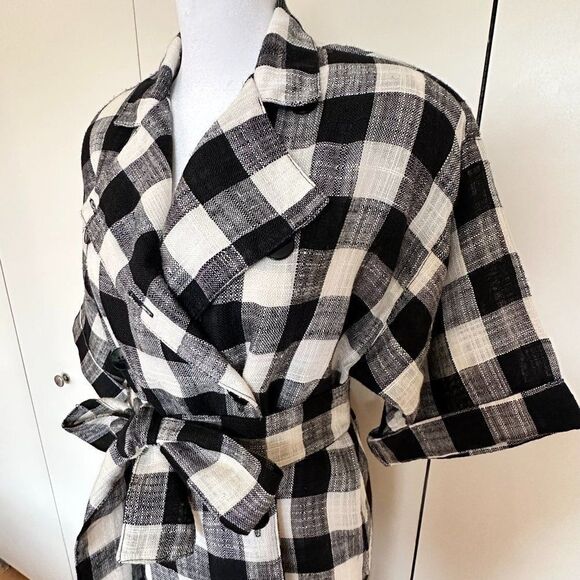 Vintage Buffalo Plaid Shirt Dress Size 8 Black and White Belted Union Made - Picture 4 of 10